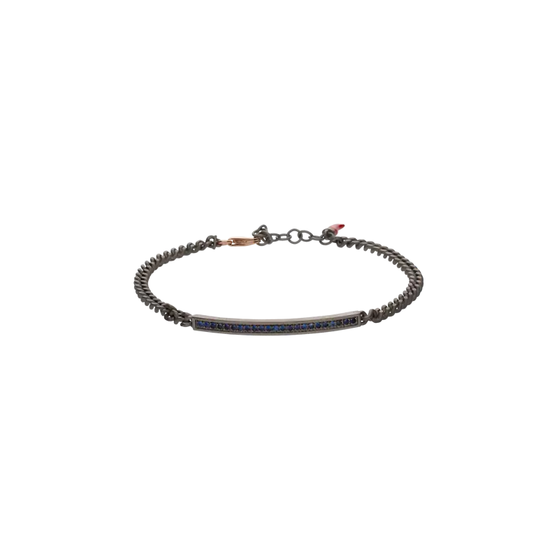 MANO|J. BRACCIALE TITANIO CON BARRETTA,23 ZAFFIRI BLU E CATENA GROUMETTE - MINBRT23TZAFBARK