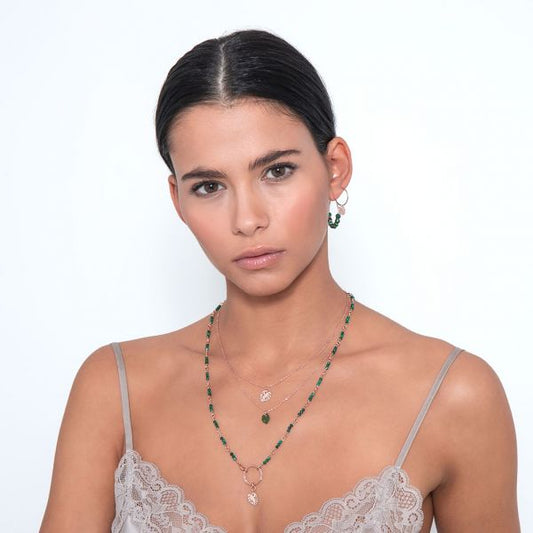 Maman Et Sophie ORECCHINO SINGOLO A CERCHIO CON FOGLIA MONSTERA E MALACHITE