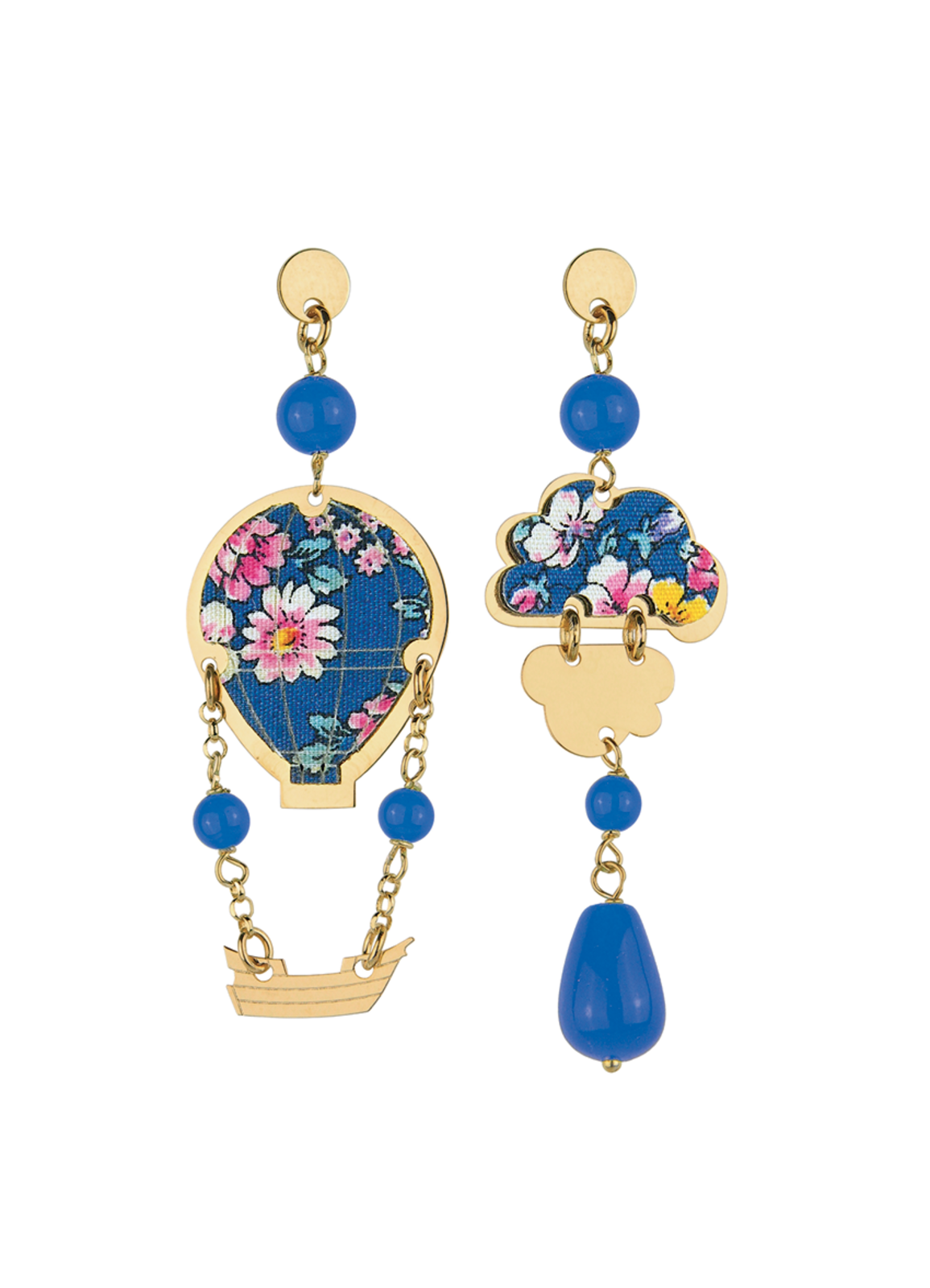 Lebole Orecchino Mongolfiera Seta Righe Mini Blu