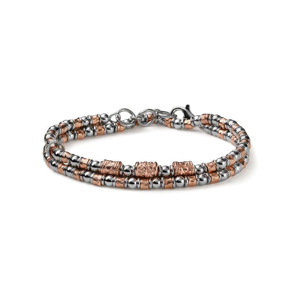 MARIA CRISTINA STERLING BRACCIALE UOMO COLLEZIONE SIENA LUXURY DUE GIRI PEPITE ARGENTO ROSA E SFERE ARGENTO