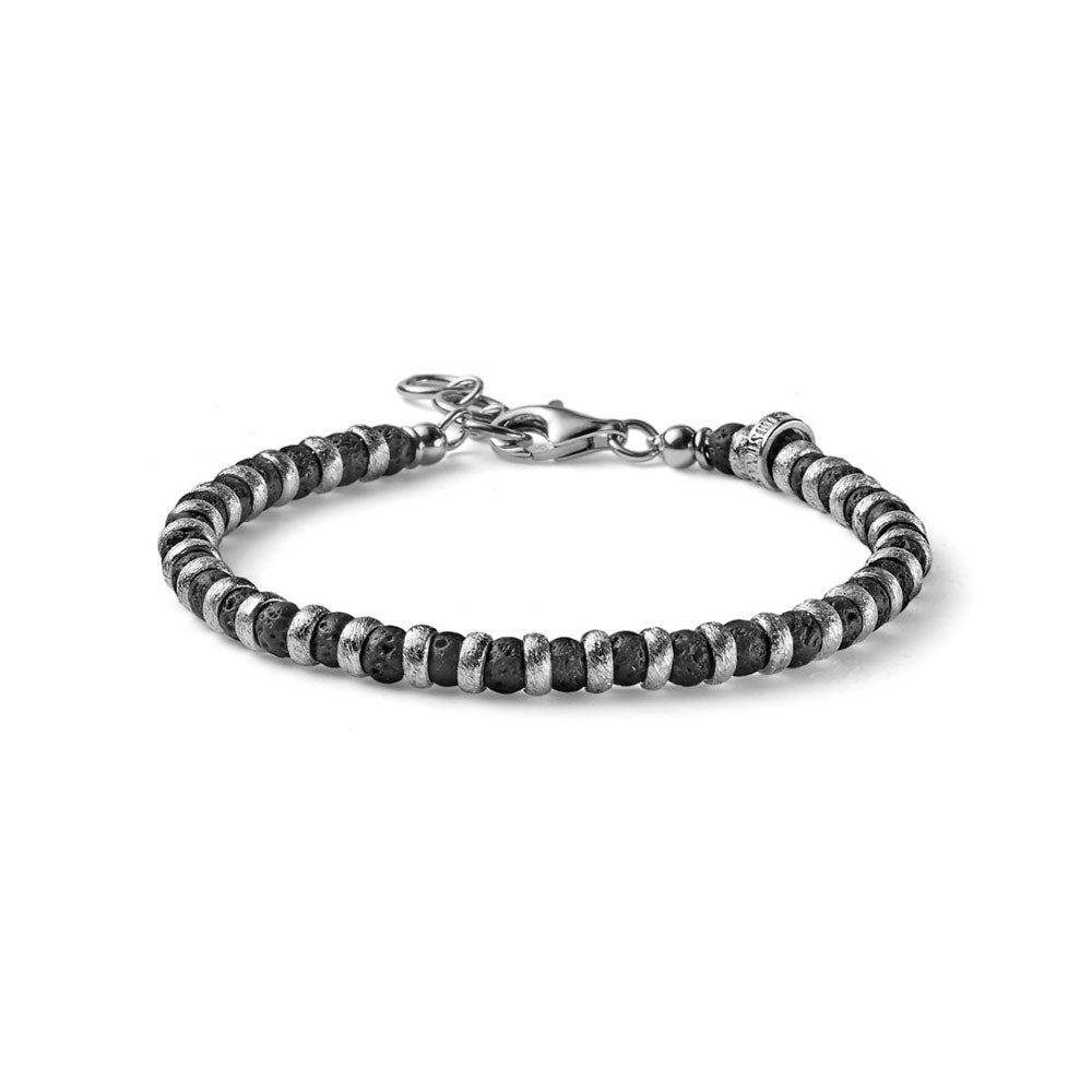MARIA CRISTINA STERLING BRACCIALE UOMO SNAKE CLASSIC STYLE CERCHI ARGENTO E PERLE DI LAVA