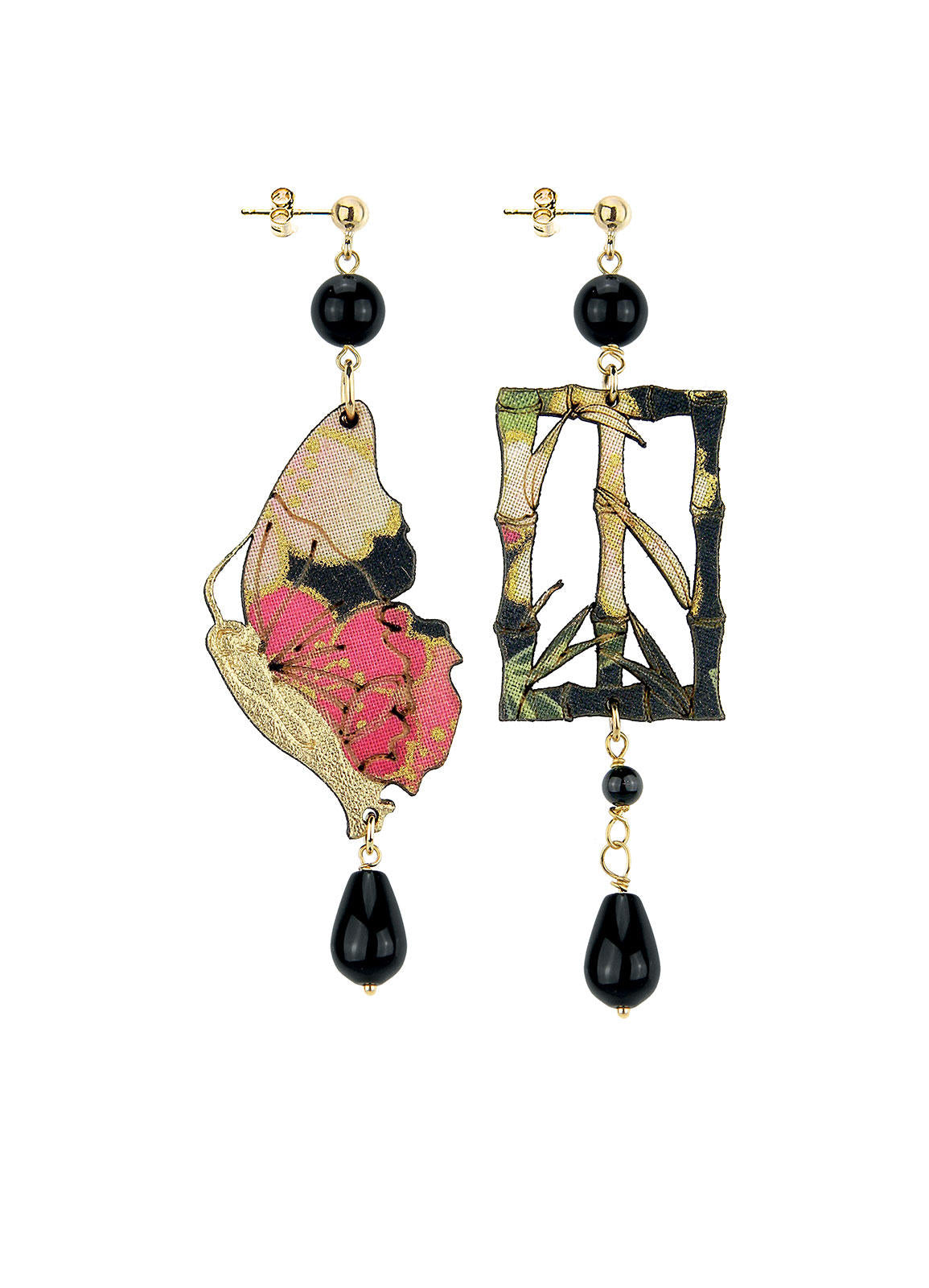 Lebole Orecchino Farfalla Seta Bambù Nero