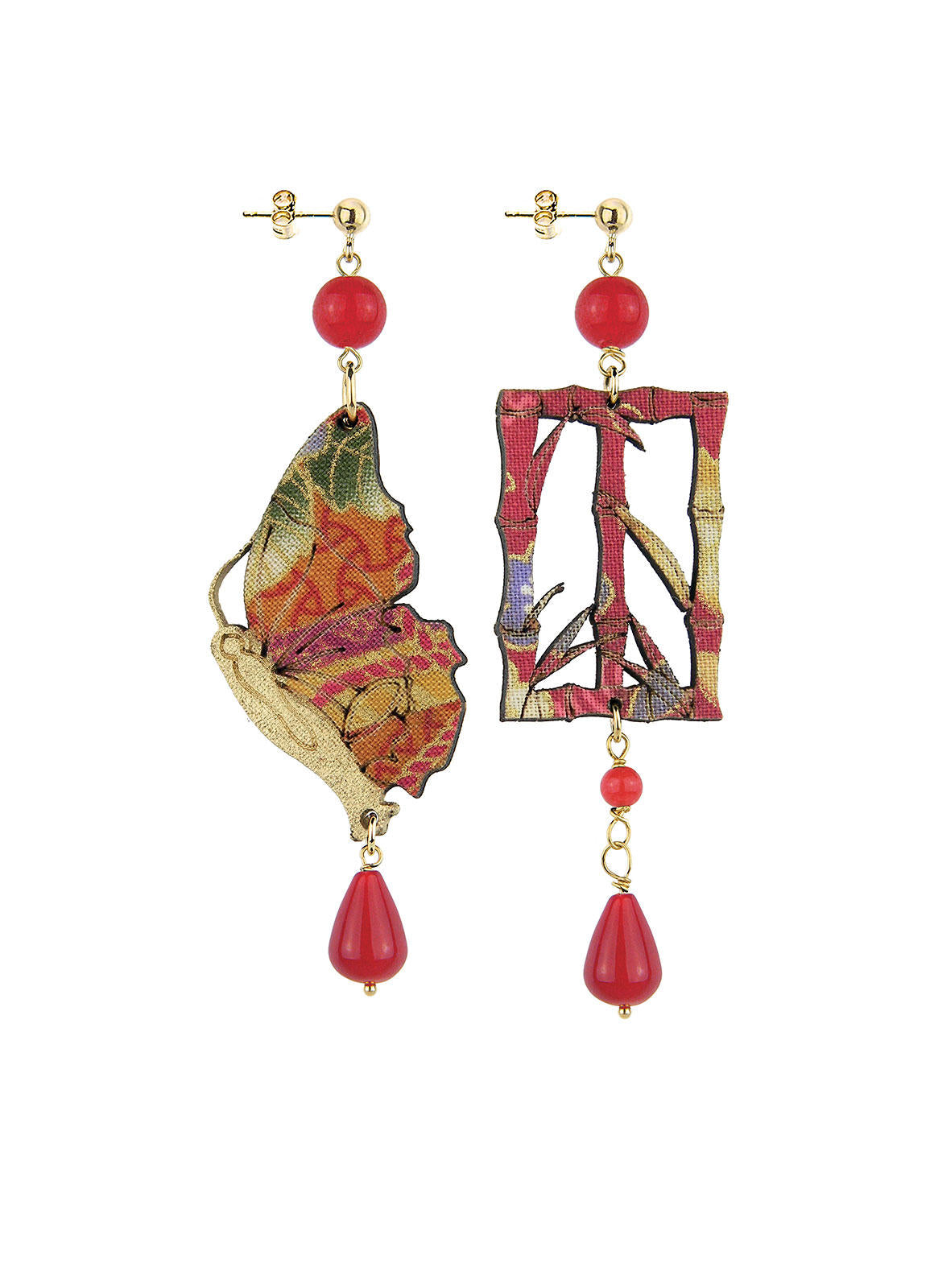 Lebole Orecchino Farfalla Seta Bambù Rubino