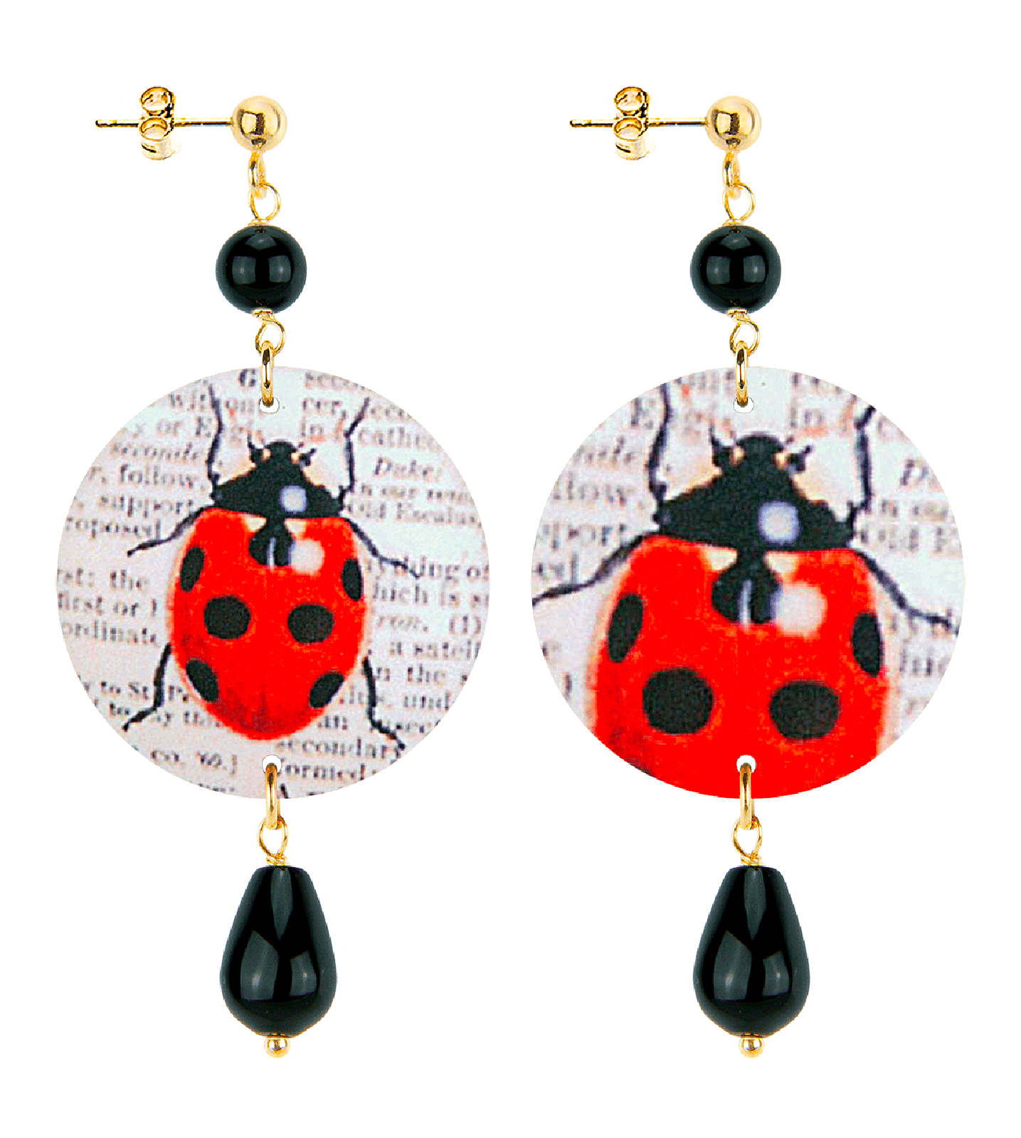 INLebole Orecchino Coccinella Pietra Nera