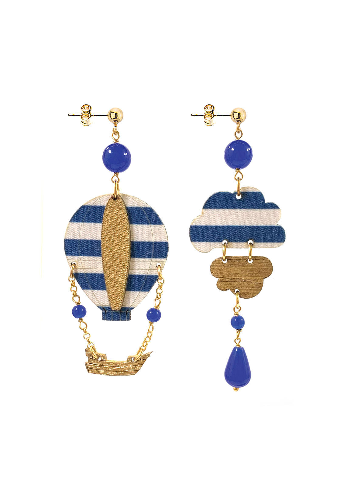 Lebole Orecchino Mongolfiera Seta Righe Grande Blu