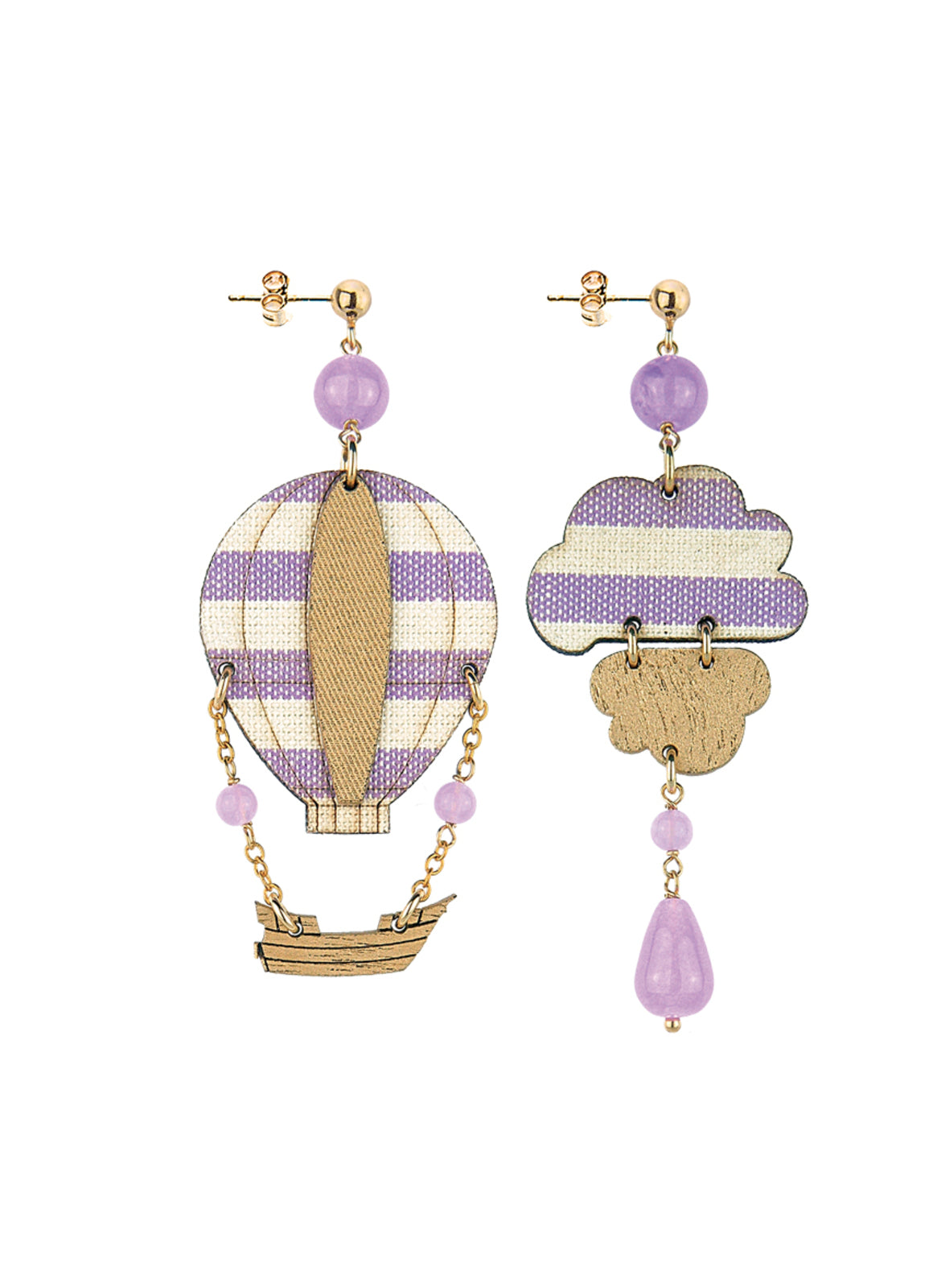 Lebole Orecchino Mongolfiera Seta Righe Grande Lilla