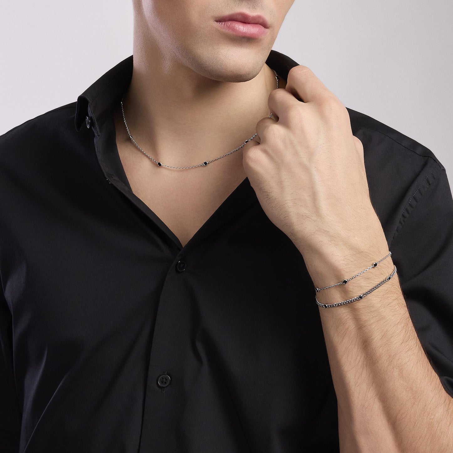 Mabina Bracciale da uomo con catena groumette e zirconi neri Spotlight