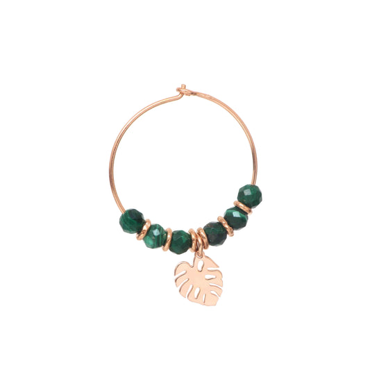 Maman Et Sophie ORECCHINO SINGOLO A CERCHIO CON FOGLIA MONSTERA E MALACHITE