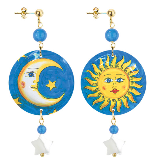 INLebole Orecchino Luna e Sole Fondo Azzurro