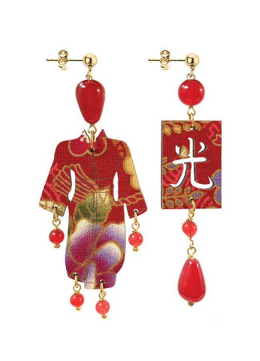 Lebole Orecchini Kimono Seta Grande Rosso
